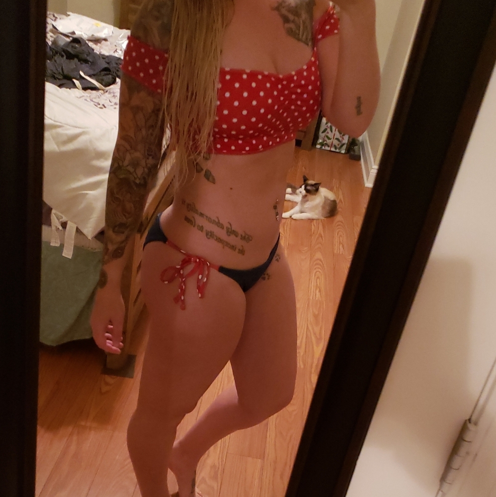 Red/blue polka dot bikini